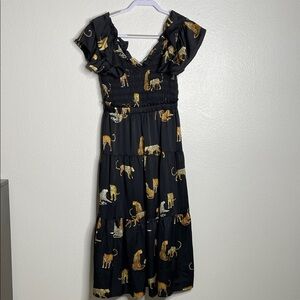 Umgee Black Tiered Midi Dress with Animal Print